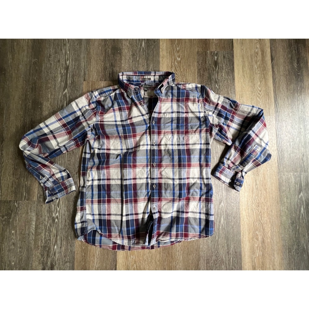 Eddie Bauer Plaid Flannel Shirt Mens XL Blue‎ Burgundy Excellent Classic Fit